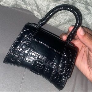 BALENCIAGA Hourglass (MINI) black croc purse